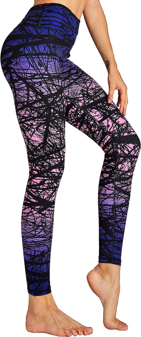 Women's Yoga Pants Printed Running Tights,Workout Running Leggings Tummy Control